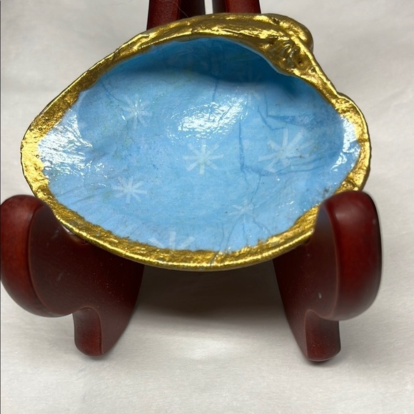Hand Crafted Decoupage Gold and Blue Trinket Dish Shell - Picture 1 of 13